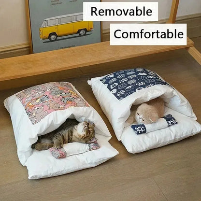 Kawaii Removable Cat Bed | Cozy Hooded Sleeping Bag Nest for Cats