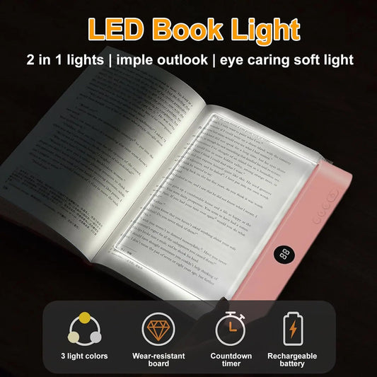 Rechargeable LED Flat Panel Book Light | 3 Color Dimmable Clear Reading Lamp