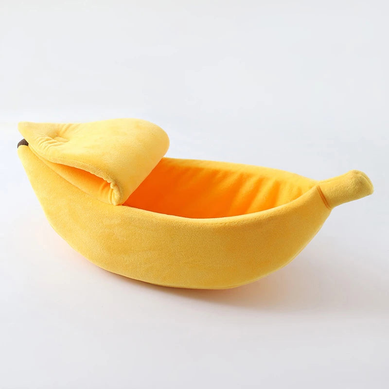 Banana Shape Cat & Small Dog Bed | Cozy Winter Deep Sleep Pet Nest