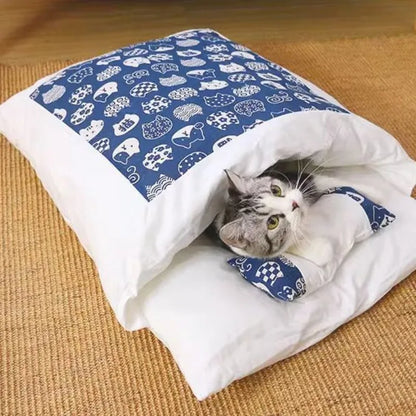 Kawaii Removable Cat Bed | Cozy Hooded Sleeping Bag Nest for Cats