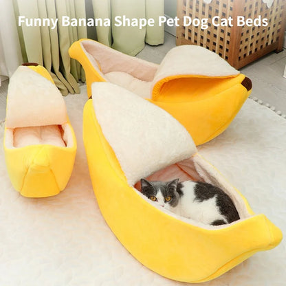 Banana Shape Cat & Small Dog Bed | Cozy Winter Deep Sleep Pet Nest