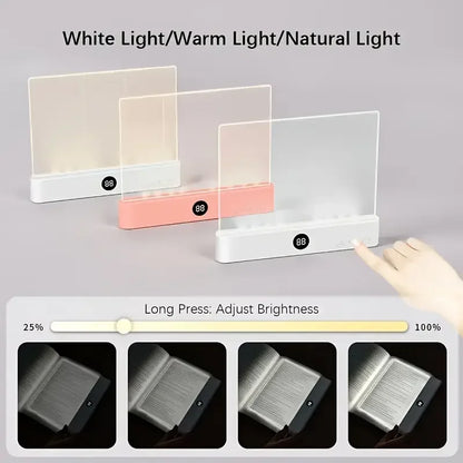 Rechargeable LED Flat Panel Book Light | 3 Color Dimmable Clear Reading Lamp