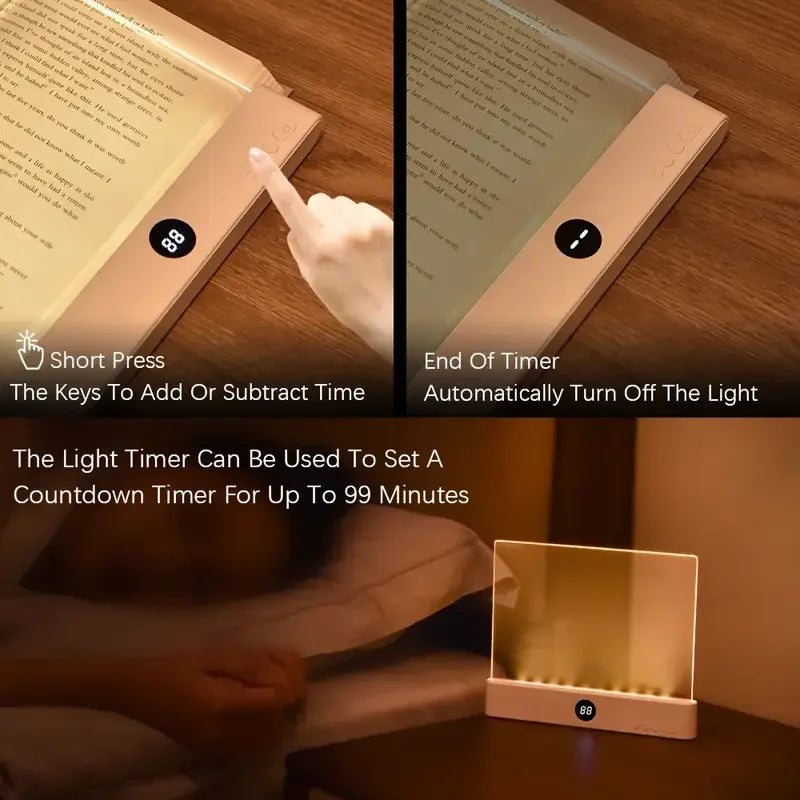 Rechargeable LED Flat Panel Book Light | 3 Color Dimmable Clear Reading Lamp