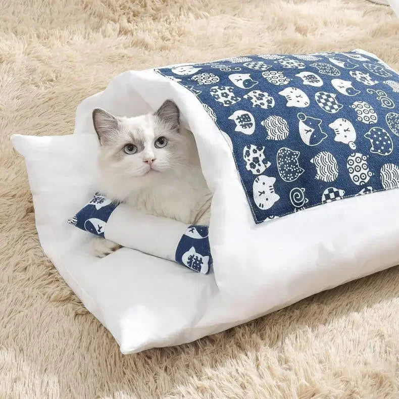 Kawaii Removable Cat Bed | Cozy Hooded Sleeping Bag Nest for Cats