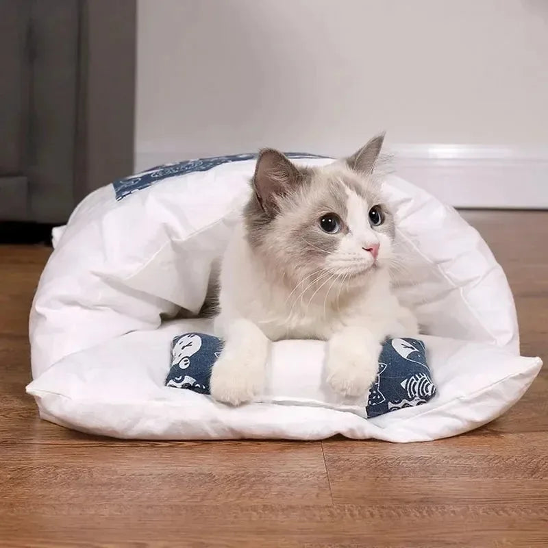 Kawaii Removable Cat Bed | Cozy Hooded Sleeping Bag Nest for Cats